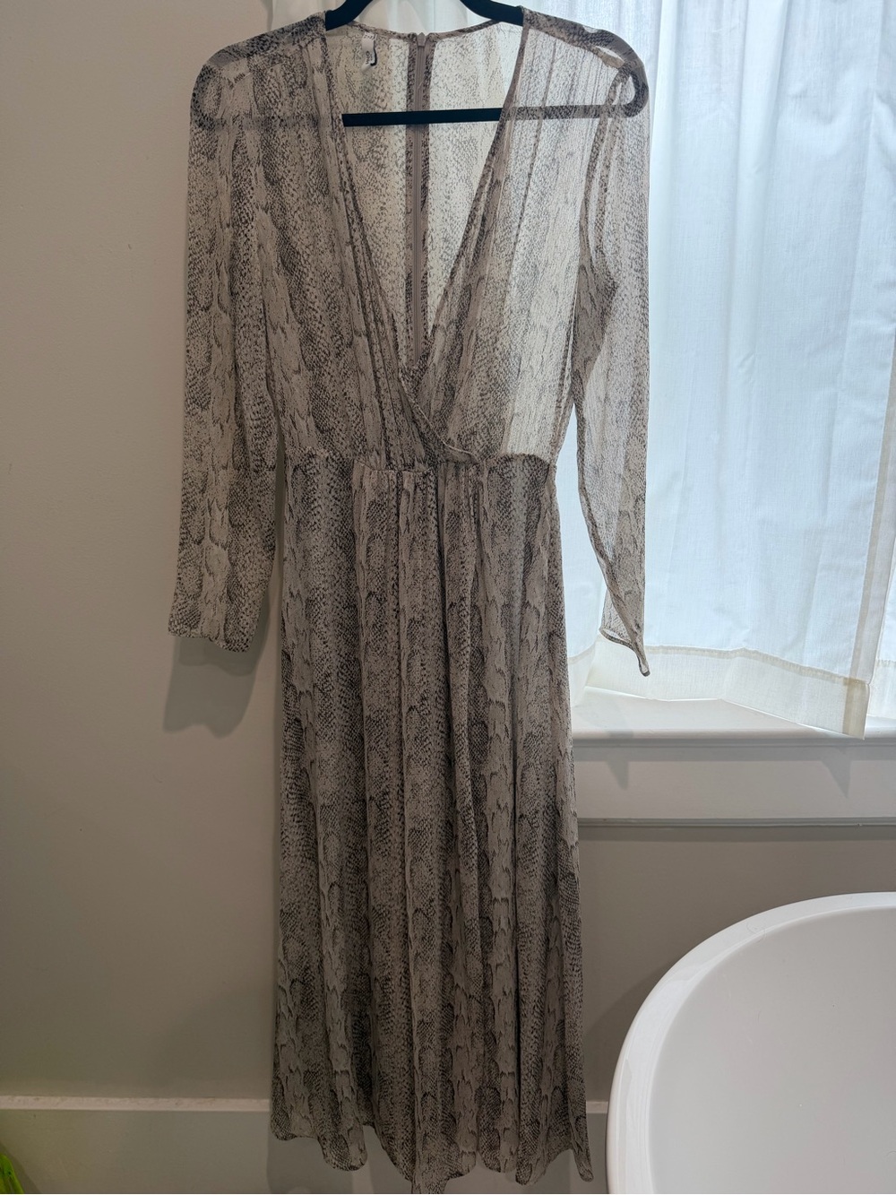 Sheer Snake-Print Wrap Style Maxi Dress